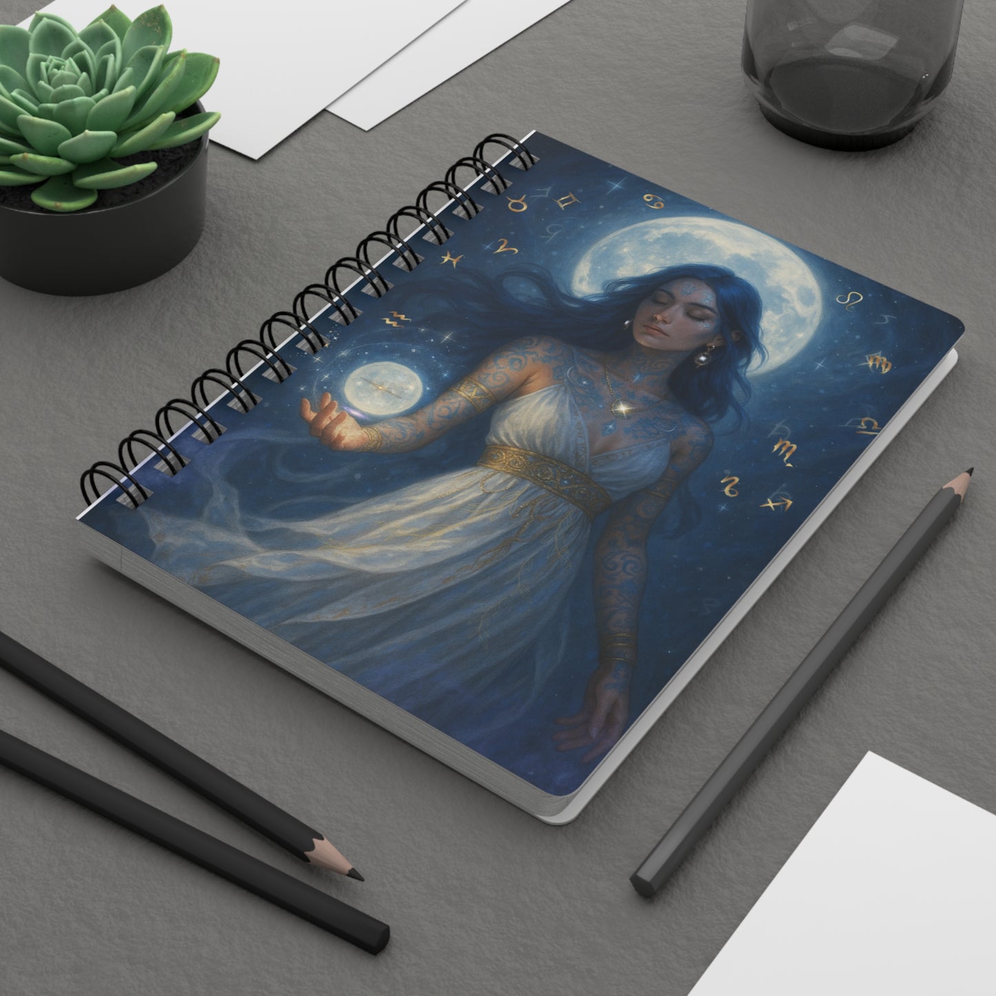 Lunar Zodiac Empress Spiral Bound Journal, Astrology Notebook Journal, Gift for Writers